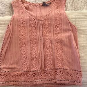 Anthropologie Pink Lace Detail Sleeveless Blouse